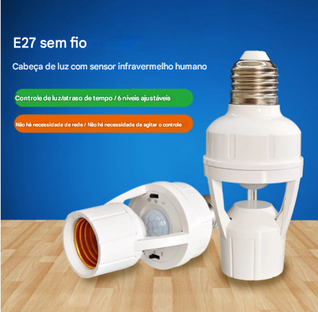 Conversor de soquete E27 com sensor de movimento PIR Ampola 100-240V LED E27 Base de lâmpada Interruptor de lâmpada inteligente MAX 60W