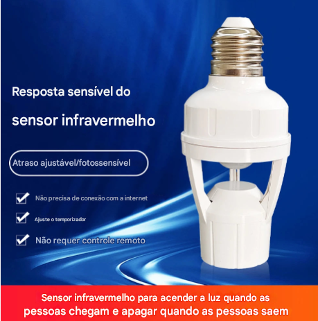 Conversor de soquete E27 com sensor de movimento PIR Ampola 100-240V LED E27 Base de lâmpada Interruptor de lâmpada inteligente MAX 60W