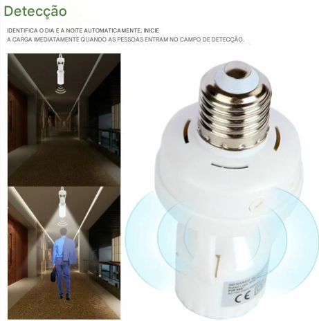Conversor de soquete E27 com sensor de movimento PIR Ampola 100-240V LED E27 Base de lâmpada Interruptor de lâmpada inteligente MAX 60W