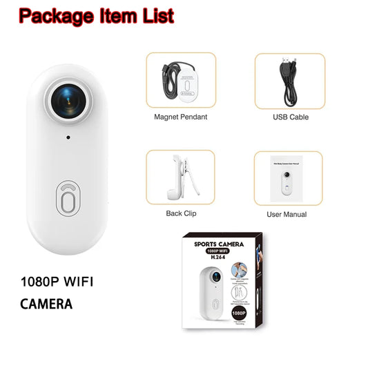 Mini câmera de vlog 4K HD com WiFi, câmera de ação portátil sem fio para fotografia de esportes e viagens, gravador de vídeo de bolso