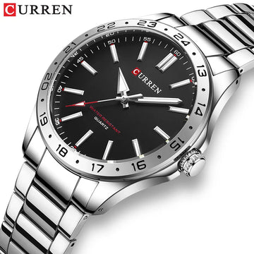 CURREN 8452 Relógio de quartzo masculino, relógio de pulso simples, moderno, de lazer e negócios, preto, prateado, com pulseira de aço inoxidável, para homens