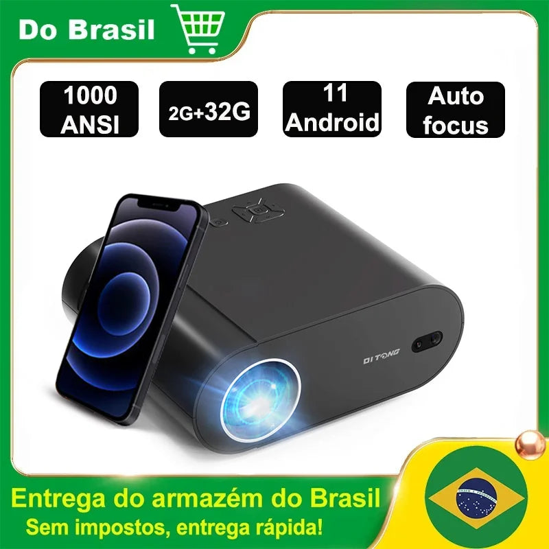 Projetor DITONG 4K LED 1080p Android com Dual WiFi 6 e Bluetooth AutoFocus Home Theater HD Native Smart Home