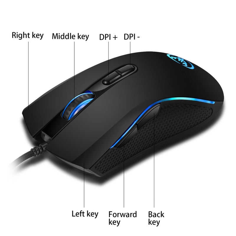kit teclado com fio branco e preto de 61 teclas RGB, mouse para jogos
