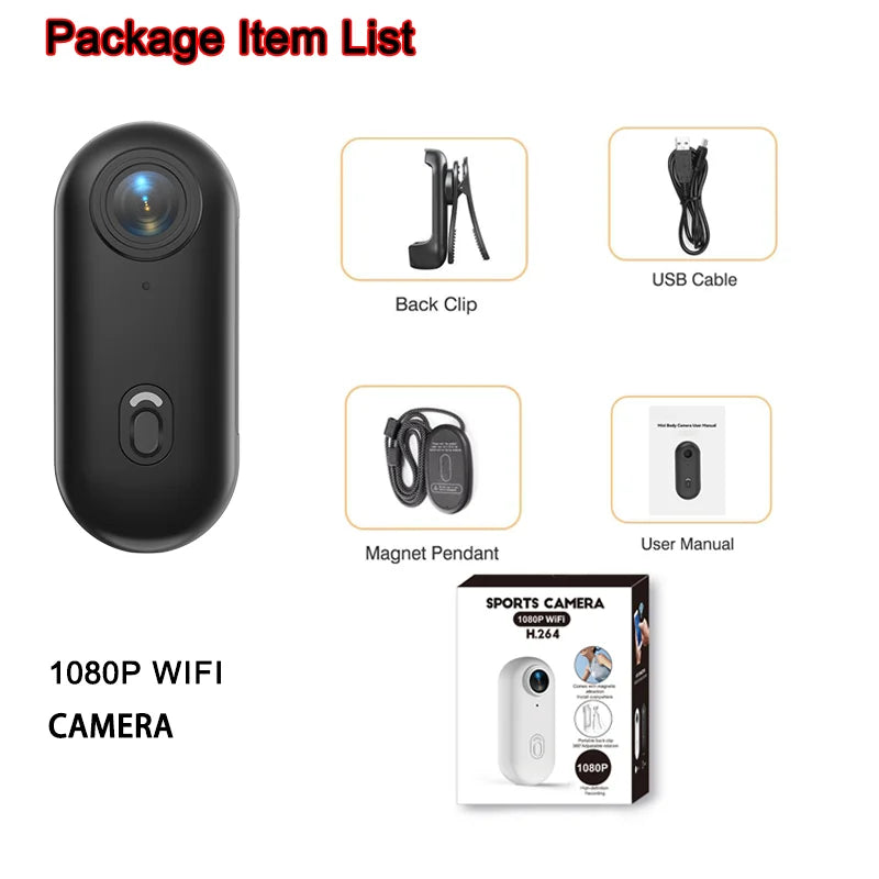 Mini câmera de vlog 4K HD com WiFi, câmera de ação portátil sem fio para fotografia de esportes e viagens, gravador de vídeo de bolso