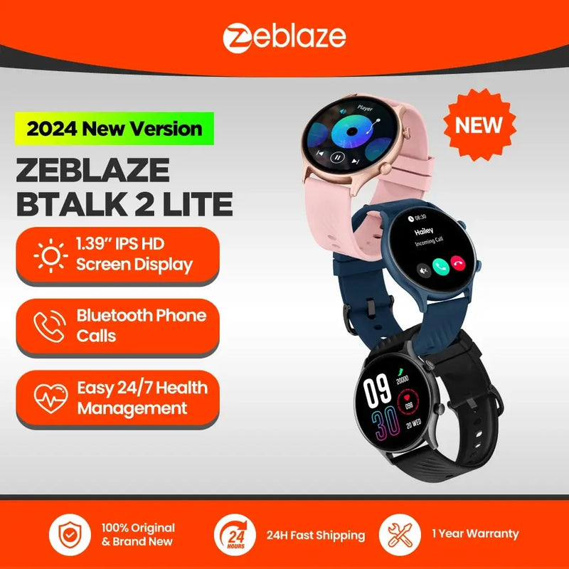 Novo Zeblaze Btalk 2 Lite 2024, relógio inteligente com chamada de voz, tela grande IPS de 1,39'', mais de 100 modos esportivos, monitor de saúde 24 horas