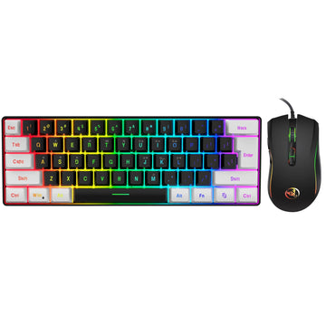 kit teclado com fio branco e preto de 61 teclas RGB, mouse para jogos