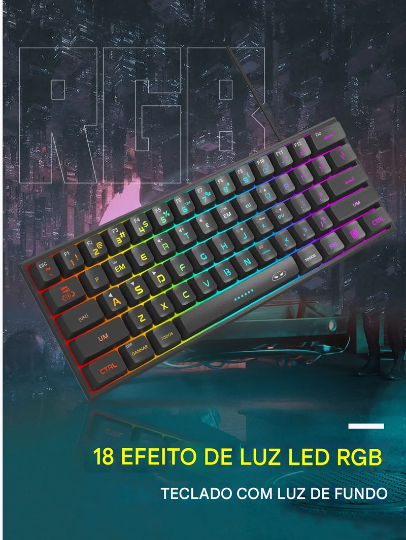 Teclado gamer MageGee Mini 60%, RGB, mecânico