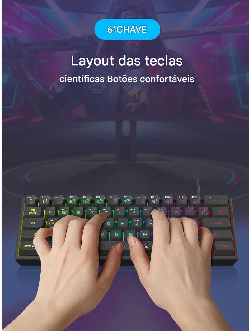 Teclado gamer MageGee Mini 60%, RGB, mecânico