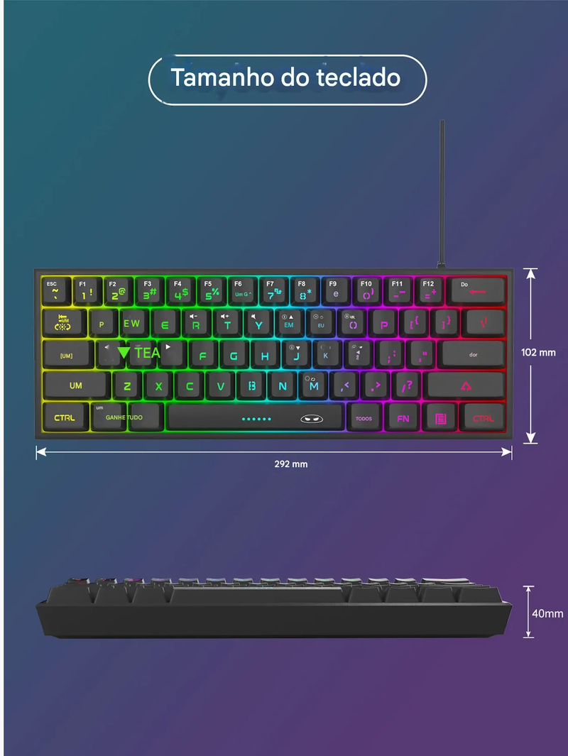 Teclado gamer MageGee Mini 60%, RGB, mecânico