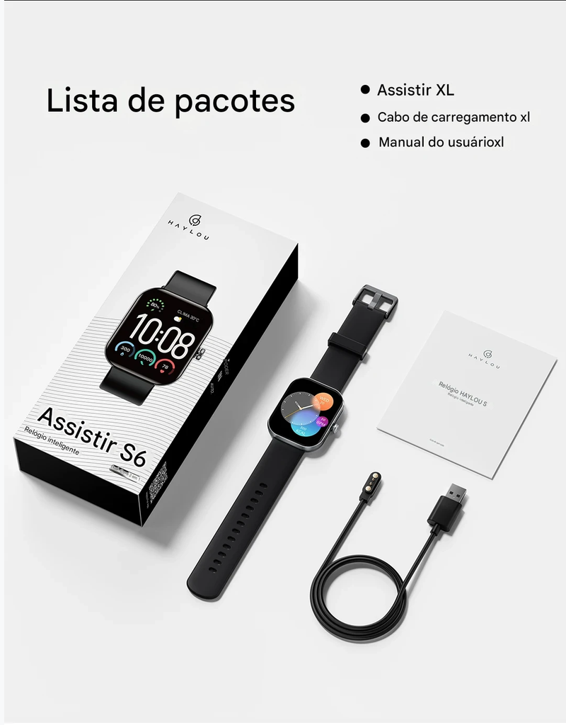 Relógio Inteligente Haylou Watch S6 com Tela HD de 2,01" e Bluetooth