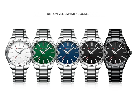 CURREN 8452 Relógio de quartzo masculino, relógio de pulso simples, moderno, de lazer e negócios, preto, prateado, com pulseira de aço inoxidável, para homens