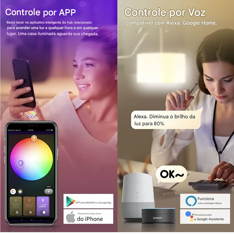 Lâmpadas inteligentes Zigbee E27 para casa inteligente, funciona com Alexa e Google Home Smartthings