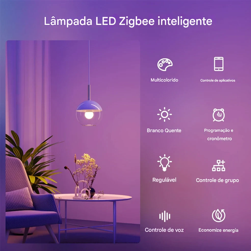 Lâmpadas inteligentes Zigbee E27 para casa inteligente, funciona com Alexa e Google Home Smartthings