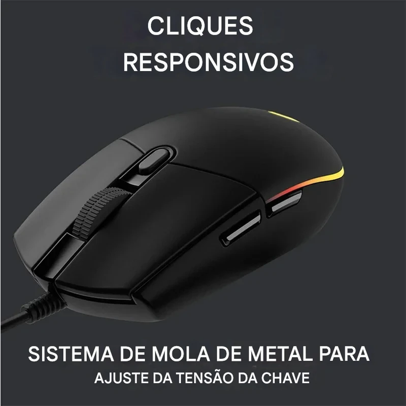 Mouse Logitech G102 com fio USB para jogos, tela com efeito óptico de arco-íris de 8000 DPI para PC/Mac e laptop