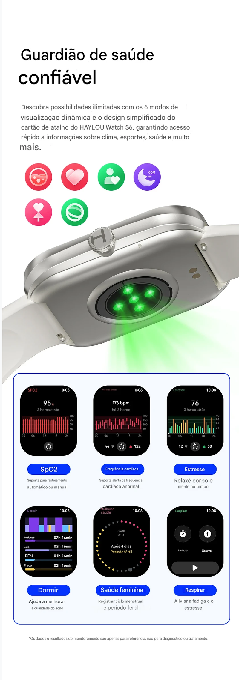 Relógio Inteligente Haylou Watch S6 com Tela HD de 2,01" e Bluetooth