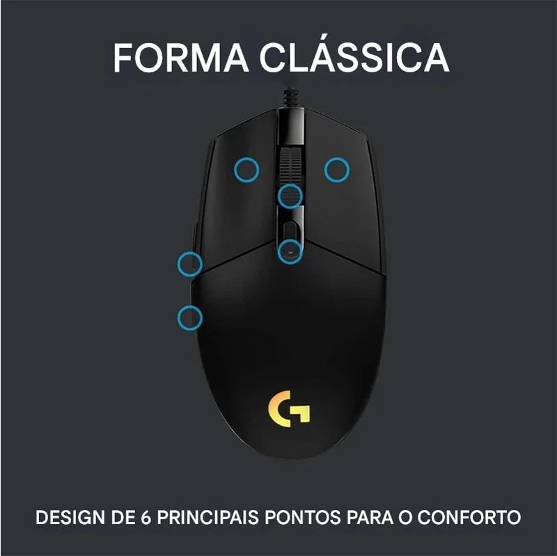 Mouse Logitech G102 com fio USB para jogos, tela com efeito óptico de arco-íris de 8000 DPI para PC/Mac e laptop