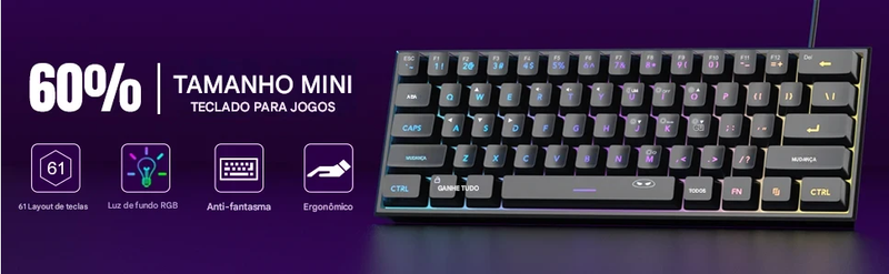 Teclado gamer MageGee Mini 60%, RGB, mecânico